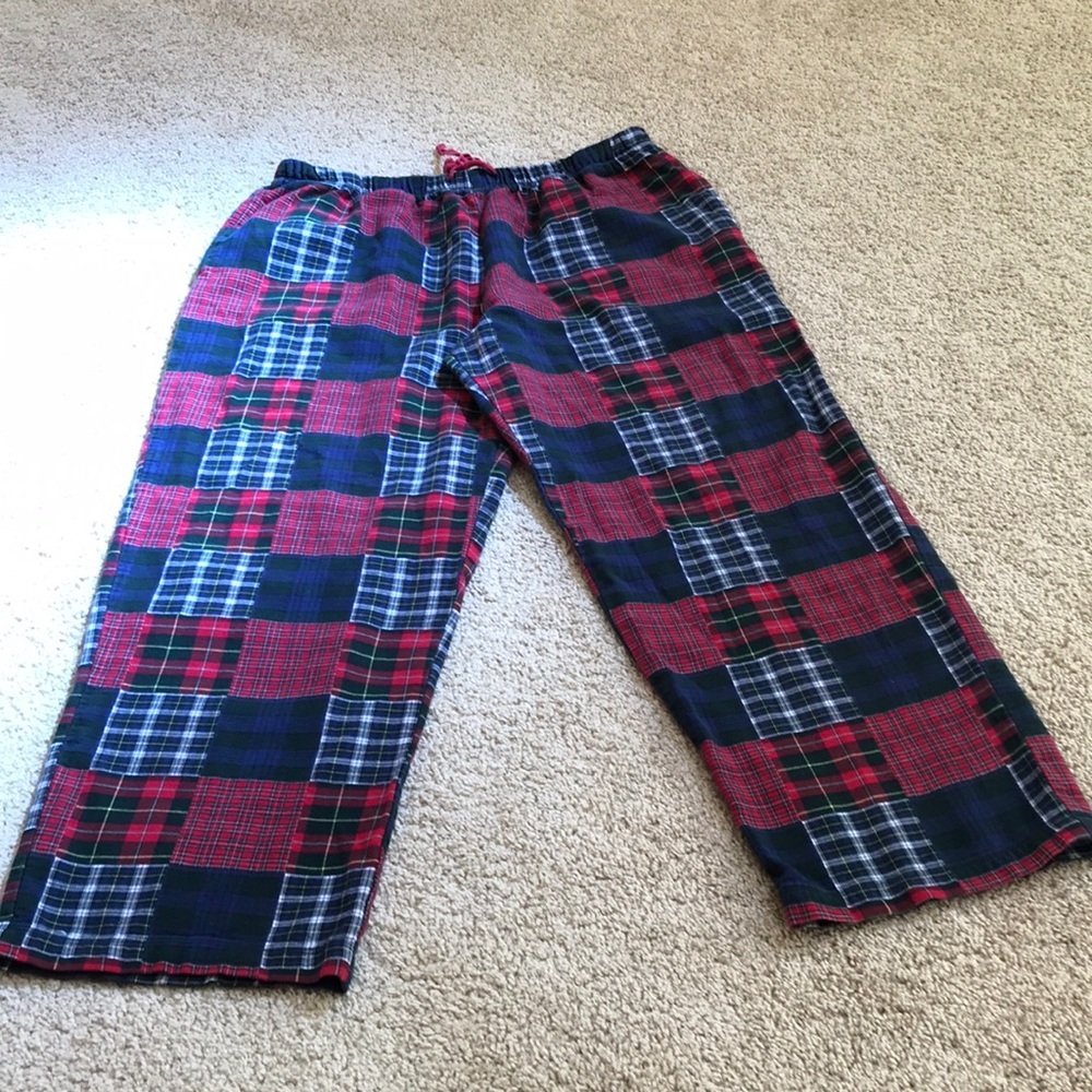 L.L.Bean Large Red Multi Patch Cotton Pajama Bott… - image 1